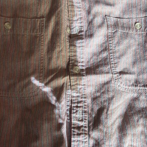 Vintage 90s Patagonia Organic Cotton Go To Shirt Red & Blue Stripe LARGE - Picture 7 of 16